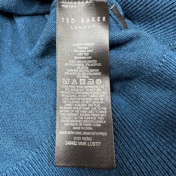 Ted Baker NWT Lostit Long Sleeve Half Zip Funnel Neck Sweater Size 4 (US L) Blue - Picture 8 of 11